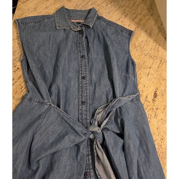 Tommy Hilfiger Shirt Dress Sz L Chambray Denim Mini Sleeveless Tie Front Wrap - Picture 10 of 16